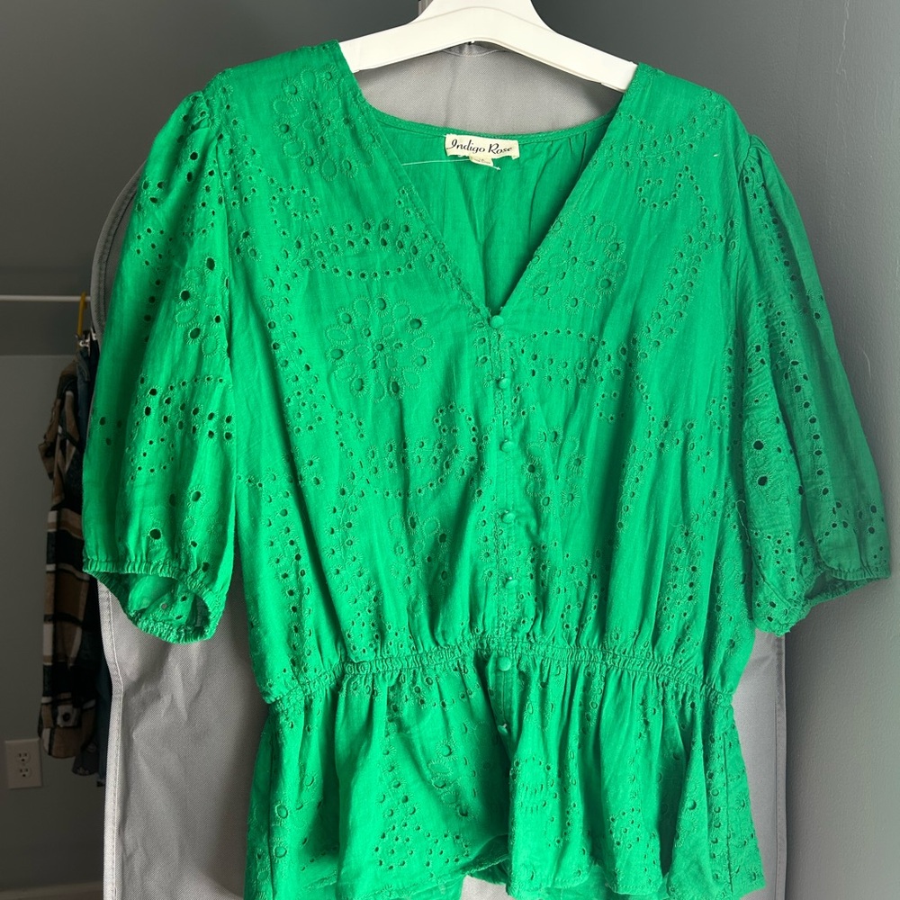 Vibrant Green Eyelet Blouse by Indigo Rose